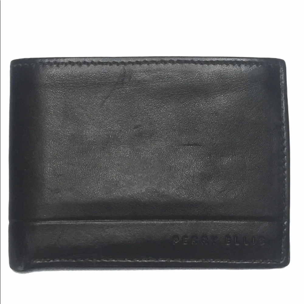 PERRY ELLIS Portfolio Bifold Wallet Genuine Leather Black